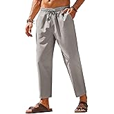 COOFANDY Mens Linen Casual Pants Elastic Waist Drawstring Trousers Yoga Beach Summer Pants