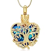 Hearbeingt Tree of Life Urn Necklaces for Ashes Heart Cremation Jewelry for Women Men Stainless Steel Crystals Memorial Pendant for Human/Pets Keepsake Jewelry for Loved Ones with Fill Tool