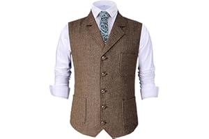 TUIKAYOO Mens Retro Suit Vest Tweed Wool Regular Fit Dress Waistcoat Herringbone for Jacket