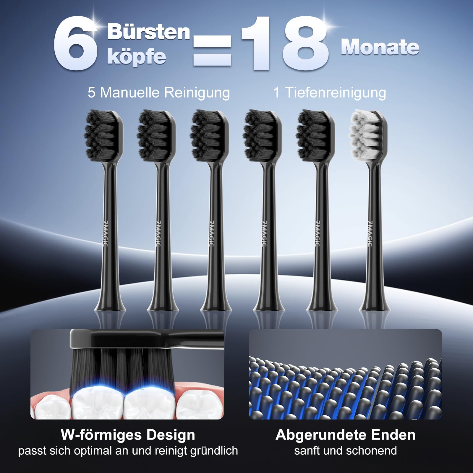 Elektrische Zahnbürste, Schallzahnbürste, Leise Zahnbürste Elektrisch Mit 3 Intensitäten 5 Modi, 40000VPM, IPX7, Zahnbürste Mit 180 Tagen Akkulaufzeit Und Timer, Schwarz 6