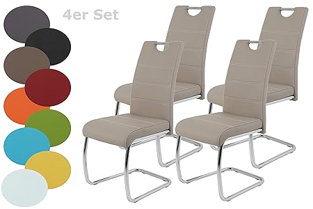 4er Set Schwingstuhl Flora, Kunstleder Cappuccino, Griffmulde, Metallgestell verchromt, 42x57x98 cm