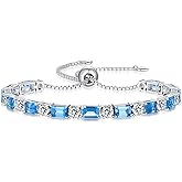 ETERMBOL Birthstone Tennis Bracelets for Women White Gold Sterling Silver Gemstone Bracelets Adjustable Chain 6-9 Inchs Jewelry Anniversary Birthday Gifts for Women Mom Wife Her
