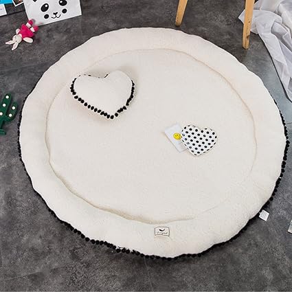 Süß Weich Kind Baby Mädchen Damen Krabbeldecken| Spielbögen| Spielmatte| Spielteppiche Mit 1 Herzförmiges Kissen (Weiß(Lammfe