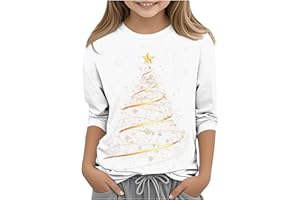 Girls Christmas 3/4 Sleeve T Shirt Sparkle Star Tree Graphic Tee Soft Lightweight Crewneck Casual Holiday
