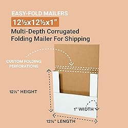 Tape Logic TLM12121 Easy-Fold Mailers, 12 1/2" x 12