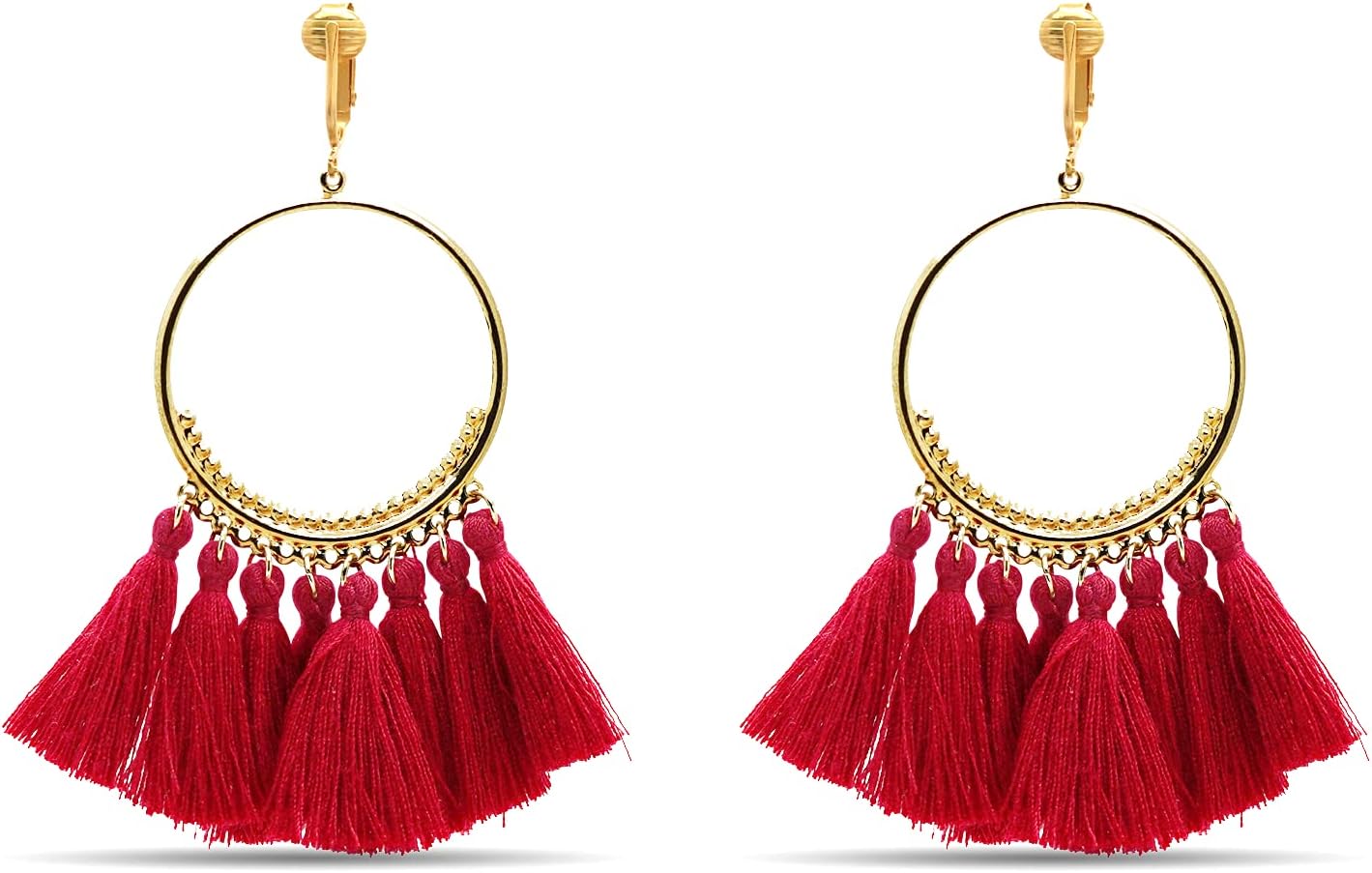 Clip On Tassel Earrings-Dangle Clip On Earrings Silk Tassel Long Clip Earrings Bohemian