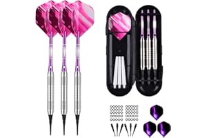 sanfeng Darts Plastic Tip Set - 18g 21g Colorful Rainbow Soft Tip Darts 50 Anti-Loose O-Rings 6 Shaft (Aluminum/Nylon 45mm) 6 Durable Flights Extra 50 Soft Tips Electronic Dartboard