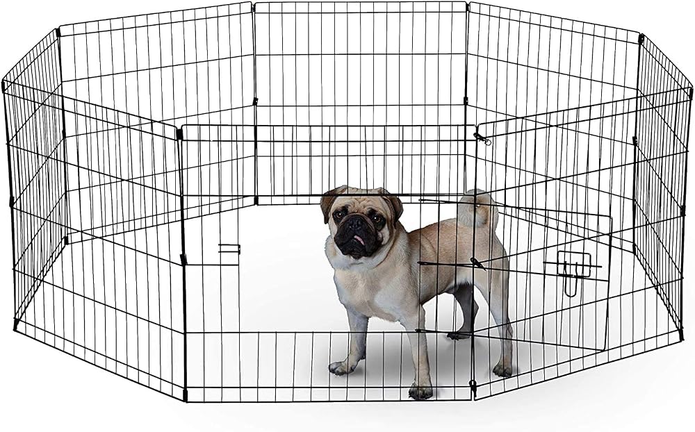 UNDERDOG 8 Panel Playpen 61cm Black Folding Indoor Outdoor Pet Pen