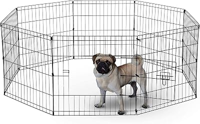 UNDERDOG 8 Panel Playpen 61cm Black Folding Indoor Outdoor Pet Pen