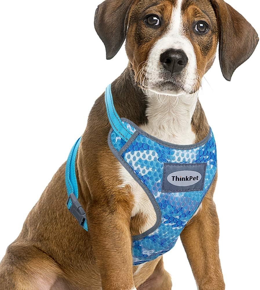 ThinkPet Reflective Breathable Soft Air Mesh No Pull Puppy Choke Free Over Head Vest Ventilation Harness for Puppy Small Medium Dogs (Camouflage Blue,S)