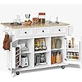 Rovibek Rolling Kitchen Island with Drawers, White Kitchen Island Cart with Storage, 53 in Portabl Island for Kitchen with Large Storage Cabinet, Shelf and Drawer