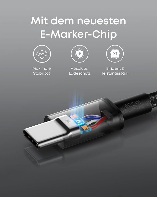 100W USB C Kabel PD 3.0 [3 Stück 1m+1,8m+3m], Schwarz