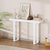 Bamboo 47.2" Narrow Console Table, Farmhouse Side Table, Wood Entryway Table, Modern Sofa Table Behind Couch with Storage Shelves for Entrance, Living Room, Hallway, Foyer (White)