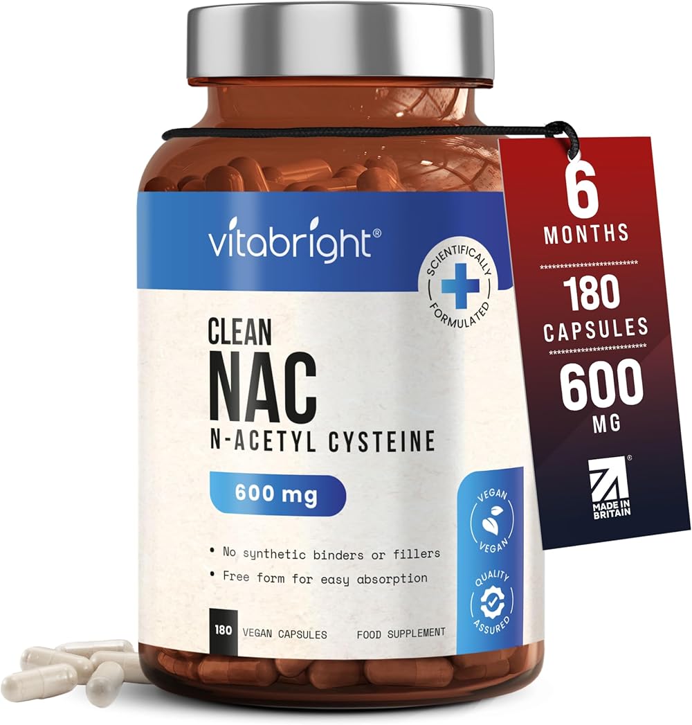 VitaBright NAC Supplement 600mg 180 Capsules - Pure N-Acetyl-Cysteine