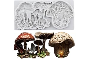QDMOLDS Enchanted Vintage Fairy Garden Fairy Mushroom Silicone Molds Mushroom House Fondant Molds for DIY Cake Decoration Cup