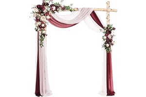 Mtgluk Wedding Arch Draping Fabric, 30" x 240" Large Size Sheer Chiffon Drapes Arbor Drapery for Engagement Ceremony Birthday Party Stair Bow Major Festivals Decorations 2 Panel (Burgundy+White)