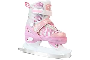 LEVYTEMP Adjustable Ice Skates for Kids Boys Girls - Warm Fleece Lined, 4 Size Adjustable Beginner Snowflake Blades Ankle Support Figure Skates for Outdoor and Rink