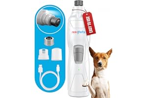 REXIPETS Cat and Dog Nail Grinder - Rechargeable Electric Pet Nail Clipper & Trimmer- Painless Paws Grooming - Quiet 2-Speed Motor. 3 Size Ports for Small, Medium, Large Pets- Up to 4 Hours of Charge