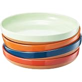 AmorArc 9.75" Ceramic Large Pasta Bowls, 38oz Stoneware Flat Serving Bowls Set Of 4 Ovenmicrowavedishwasher Safe Bowls With Wavy Rim For Fruit Pasta Salad Meal Matte Whitematte White