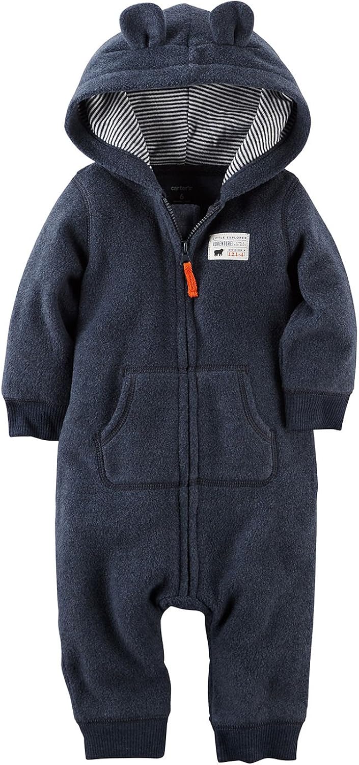 Carter's Baby Boys' Hooded Fleece Jumpsuit (18 Months, Blue