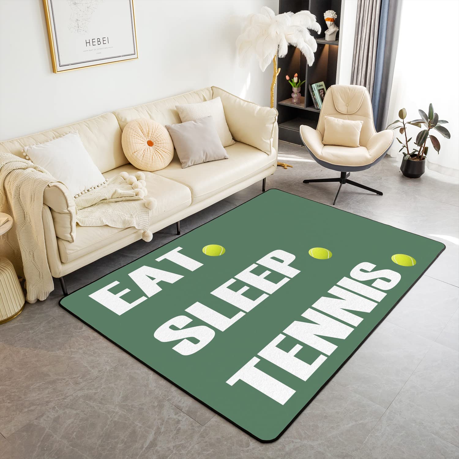 Loussiesd Tennis Rugs for Living Room Bedroom Kids Sports Theme Living Room Rugs for Bedroom 3D Ball Pattern Carpet Girls Boys Polyester Floor Mat 100 * 150cm