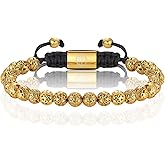 WP WEPICK Gold Bracelets for Men 18K Gold Plated Stainless Steel Handcrafted Adjustable Mens Gold Bracelet Chain Link Lava Rock Black Onyx Red Tiger Eye Beads Bracelet Jewelry Gifts Golden Yellow