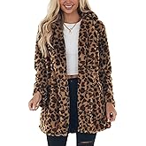 Omoone Women's Faux Fur Jackets Autumn Winter Leopard Coats Loose Fur Coat with Pockets