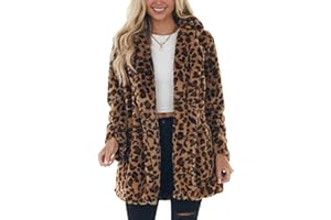Omoone Women's Faux Fur Jackets Autumn Winter Leopard Coats Loose Fur Coat with Pockets