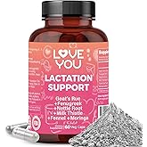 Love You Lactation Support for Breastfeeding Moms – Herbal Milk Booster with Fenugreek, Moringa & Goat’s Rue – 2000 mg per Serving – Vegan Postnatal Supplement for Milk Flow & Energy – 60 Capsules