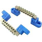 Bonsicoky 2 Pack Brass Terminal Bus Bar 8 Positions Blue | Screw Terminal, Grounding Strip Block, Reliable Connection for Electrical Equipment, Cars and Boats