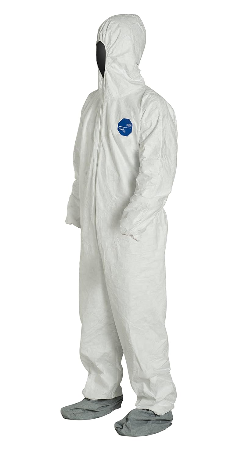 DuPont Tyvek 400 TY122S Disposable Protective Coverall with Elastic Cuffs, Attached Hood and Boots, White, 4X-Large (Pack of 25): Industrial & Scientific