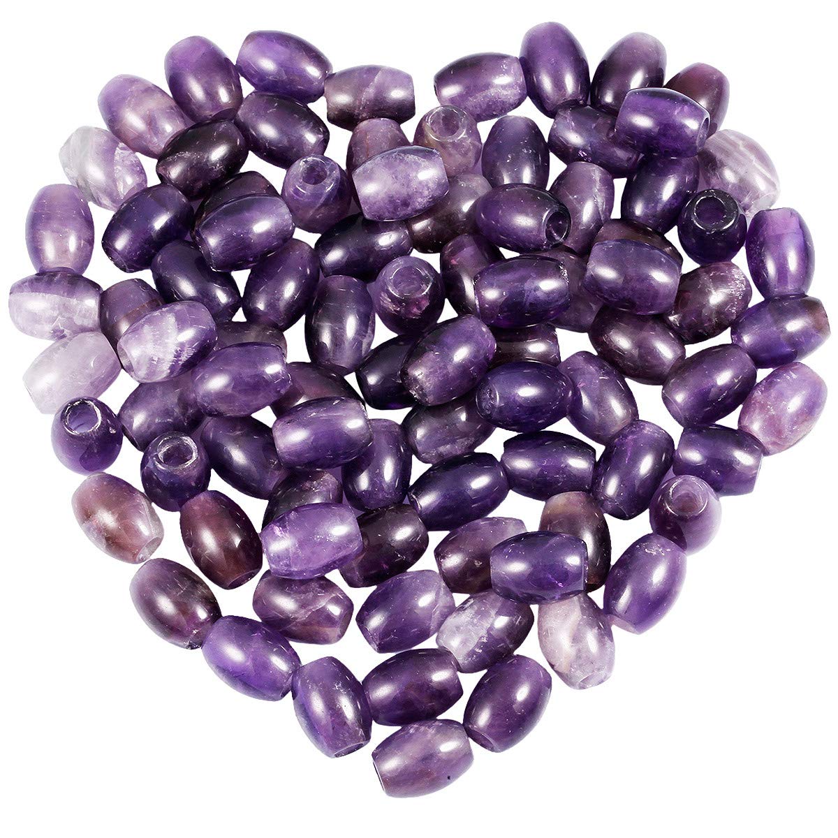 KYEYGWO Amethyst Large Hole Polished Gemstone Beads for Bracelets, Oval Loose Charms European Bead for Jewelry Making, Pack of 20