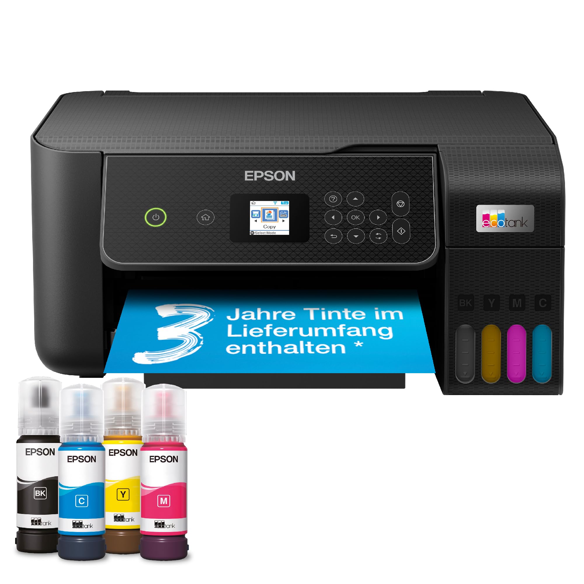 Epson EcoTank ET-2870 Tintentankdrucker | für vielbeschäftigte Haushalte | WLAN | A4 | Drucken, Kopieren, Scannen | 3.7 cm LCD-Display | inkl. Tinte für bis zu 3 Jahre