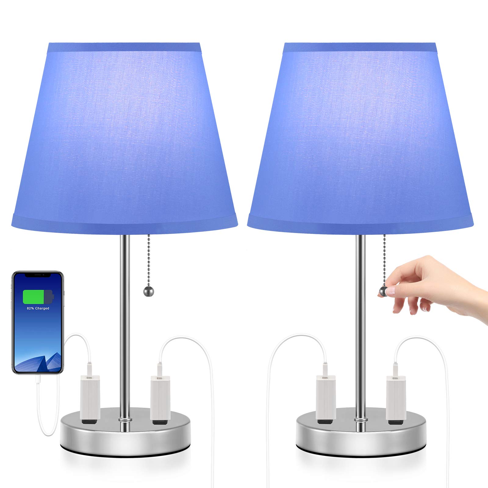 Innqoo 16.5 Table Lamp with 2 AC Outlets (Navy)