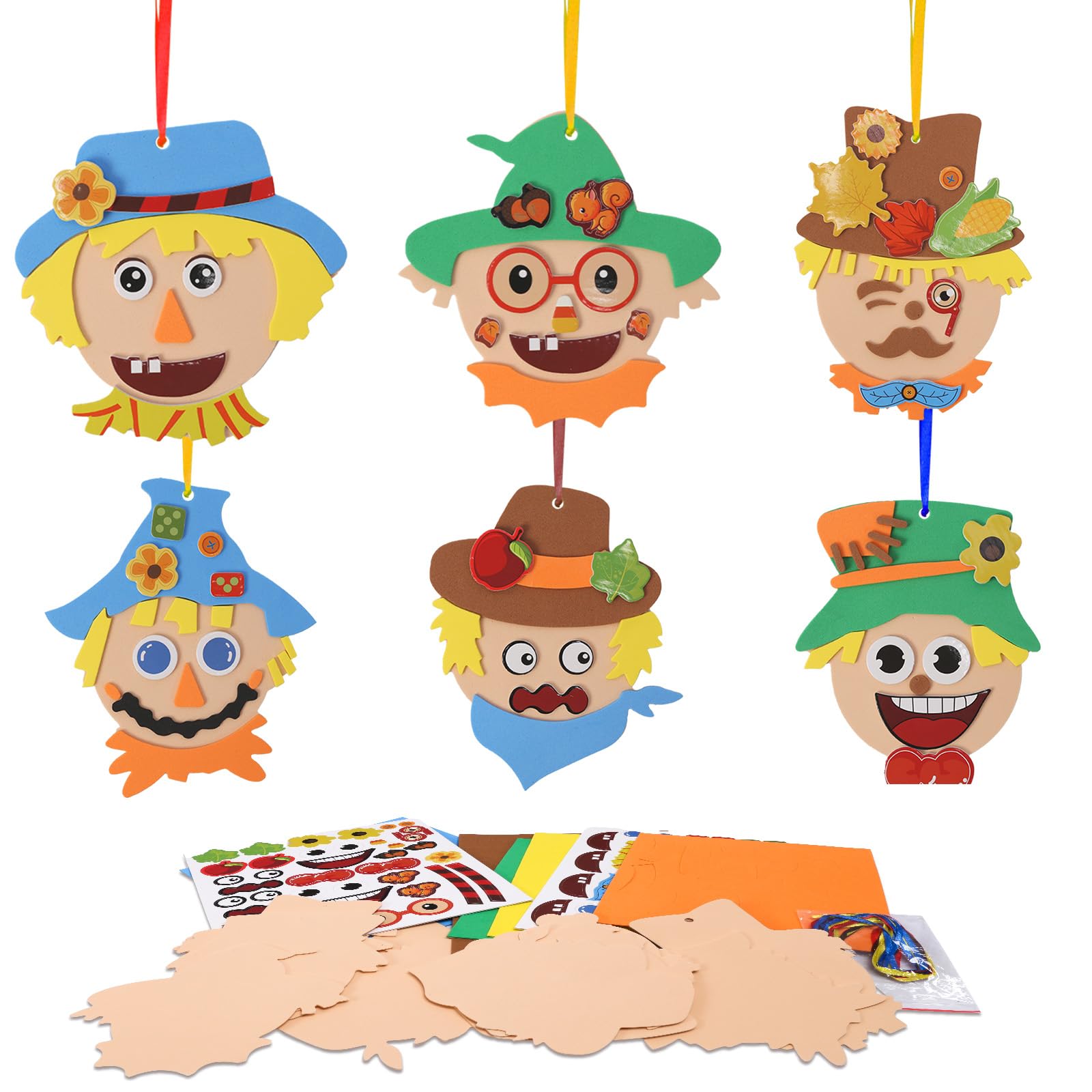 LAMEK 12 Pack Scarecrow Craft for Kids Make You Own Scarecrow Foam Stickers DIY Arts and Crafts for Boys Girls Art Autumn Activities Party Supply Autumn Thanksgiving Decoration