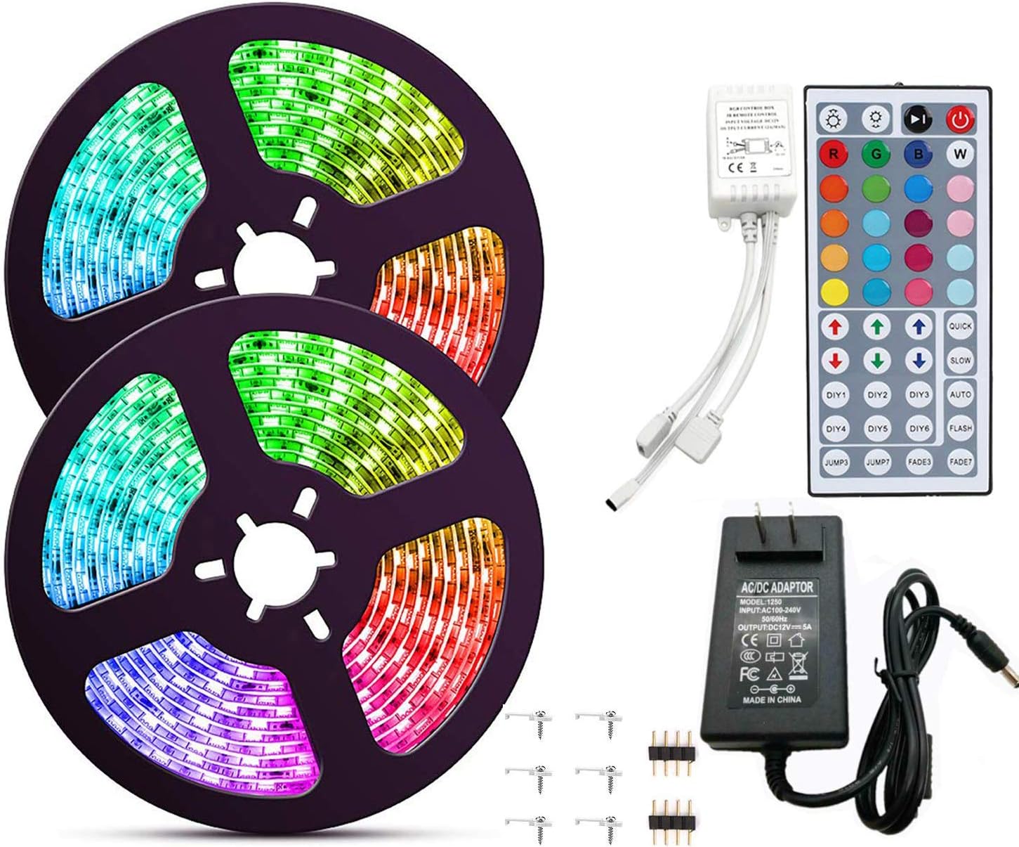 aijiaer LED Strip Lights, LED Light Strip 32.8Ft/10M RGB SMD 5050 300LEDs Rope Lighting Color Changing Full Kit with 44 Keys RF Remote Controller and DC 12V 5A Power Adapter