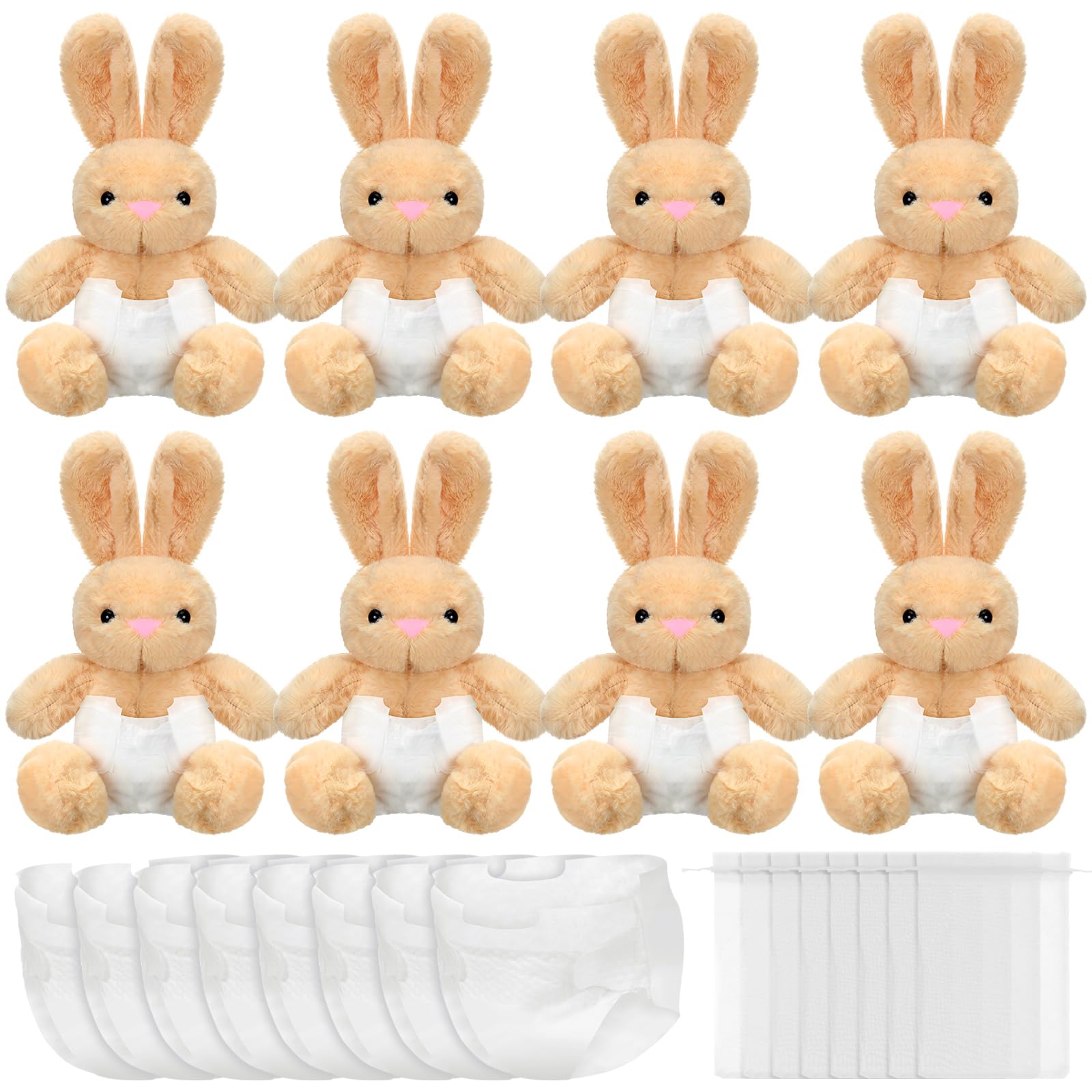 Photo 1 of 8 Sets Rabbit Blindfolded Diaper Changing Baby Shower Games Boys Girls Baby Dolls Diapers for Bridal Shower Gender Reveal Games Prizes Gifts for Adults