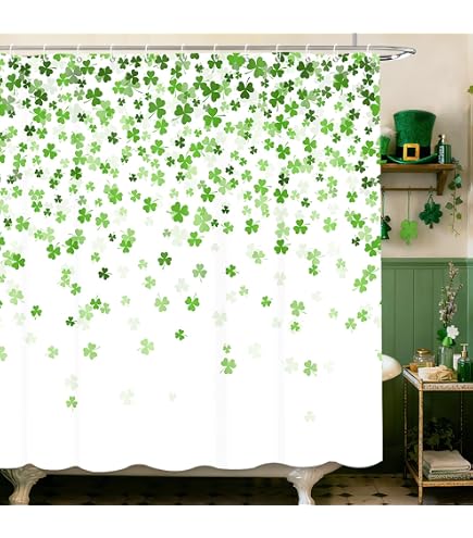 Rideau De Douche Jbralid St. Patrick - Motif Trèfle Vert - Imperméable, 183x183 Cm - Avec Crochets