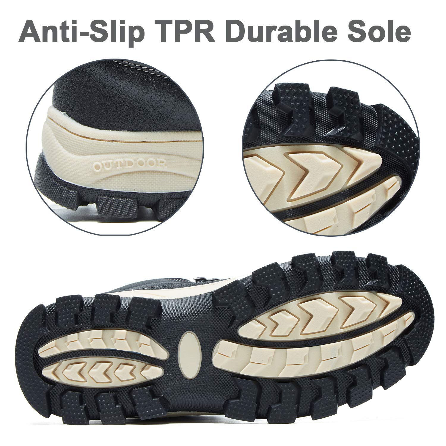 AMIDEWA Men\'s Snow Ankle Boots Fur Lined Warm Anti-Slip Outdoor Work Shoes for Cold Weather Hiking Camping Backpacking - Black - 8