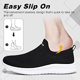 Hanani Mens Womens Slip On Trainers Breathable Lightweight Shoes Black White view 2
