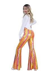 Womens Sequin Flare Pant Sparkly High Waisted Leg