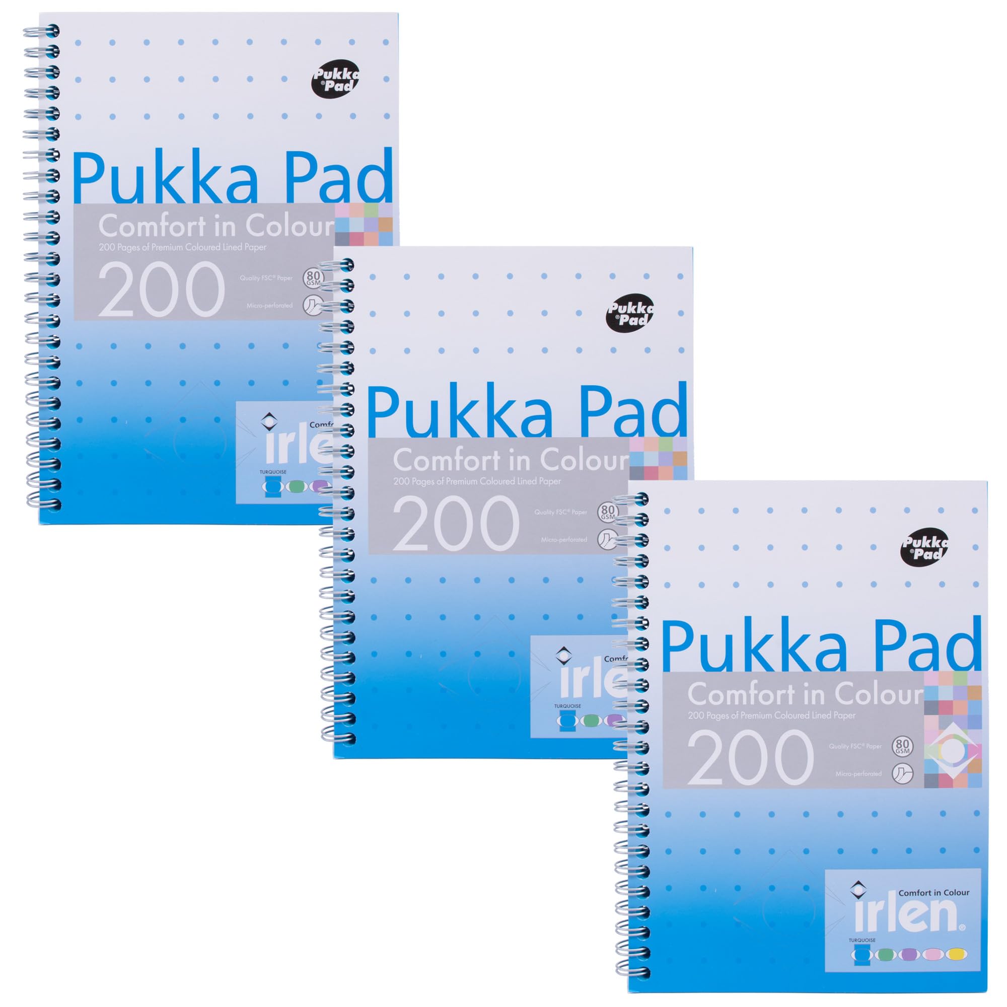 Pukka Pad, Irlen Jotta Pad A5 Notebook 3-Pack – Wire Bound Notepad 200 Pages of 80GSM Coloured FSC Certified Lined Paper – Designed for Visual Perception Difficulties – 21 x 14.8cm, Turquoise