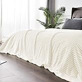 BEDELITE Fleece Blanket Full Size – 3D Ribbed Jacquard Soft and Warm Decorative Fuzzy Blankets – Cozy, Fluffy, Plush Lightweight Throw Blankets for Couch, Bed, Sofa(Cream, 84x90 inches)