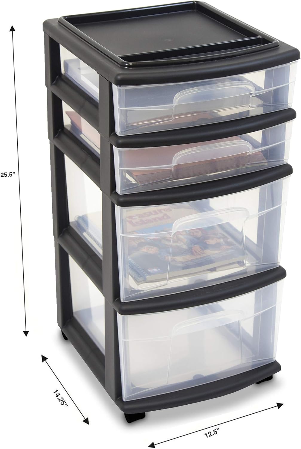 HOMZ 05564BKDC.01 4 Storage Cart, Set of 1, Black Frame/Clear Drawers: Home & Kitchen