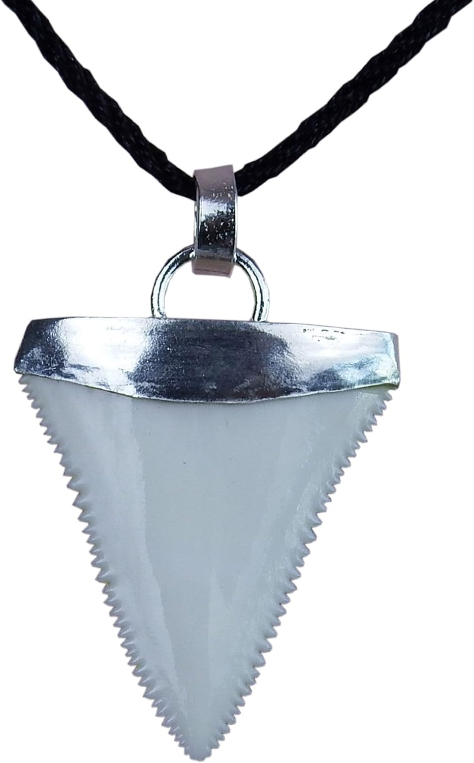 GemShark Shark Tooth Necklace Great White Sterling Silver Cap Winding Charm Pendant for Boys Girls Unisex