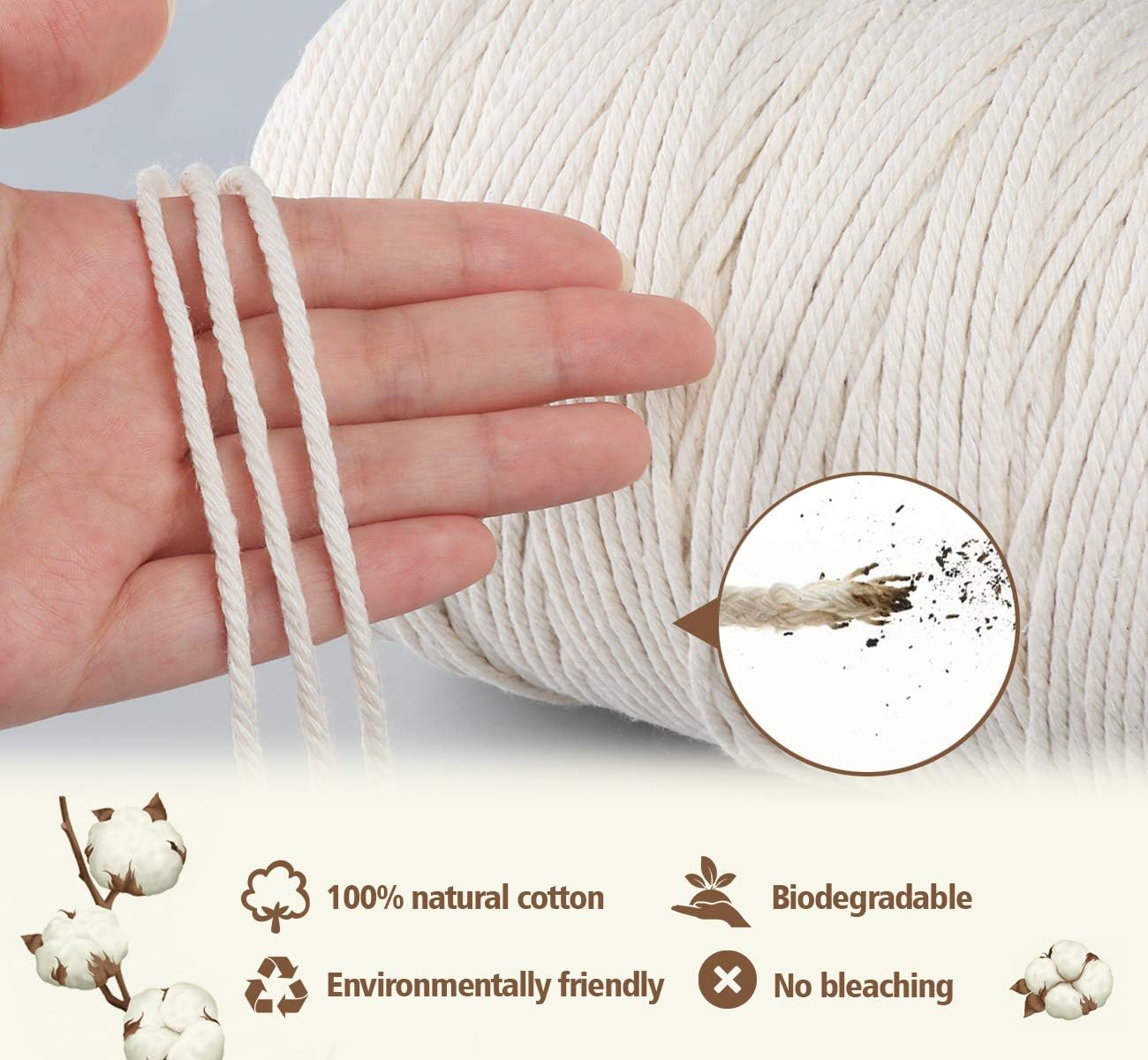 Homewit Macrame Cord, 3mm x 300m Cotton Macrame Rope - Image 5