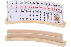 Exqline Curved Wooden Playing Card Holder 3 Slots Set of 2 Solid Card Holder for Adults Seniors Kids - 13.8 x 1.9 x 2.4 Inch 