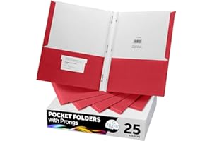 FILE-EZ Two-Pocket Folders with 3-Prong Fasteners, Red Color, 25-Pack, Durable Textured Paper, Matte Finish, Letter Sheet Size (EZ-92558)