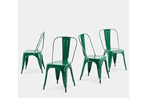 SOLEGGIATA Metal Dining Chairs Set of 4 Industrial Vintage Stackable Metal Chairs for Cafe Dining Room Farmhouse Bistro Indoor Outdoor Alpine Green Color