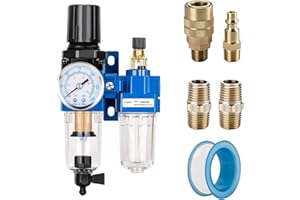 NANPU 1/4" NPT Compressed Air Filter Regulator Lubricator Combo, Water/Oil Trap Separator - Gauge(0-150 psi), Poly Bowl, Manual Drain, Bracket - AC2010-02M